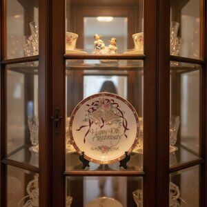 Vintage 1987 "Happy 40th Anniversary" Decorative Plate With Floral & Bell Design